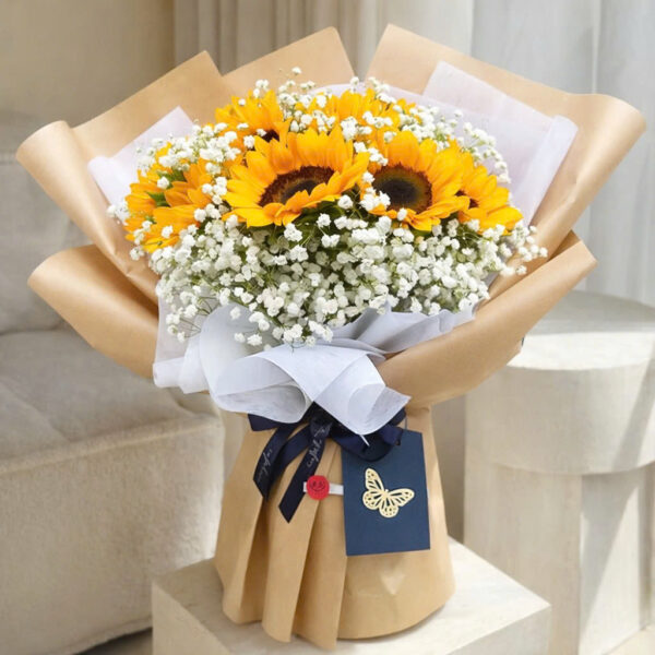 Nếu bạn đang tìm một món quà mang thông điệp lạc quan, dễ thương nhưng vẫn đủ tinh tế, bó hoa hướng dương 7 bông chính là lựa chọn lý tưởng